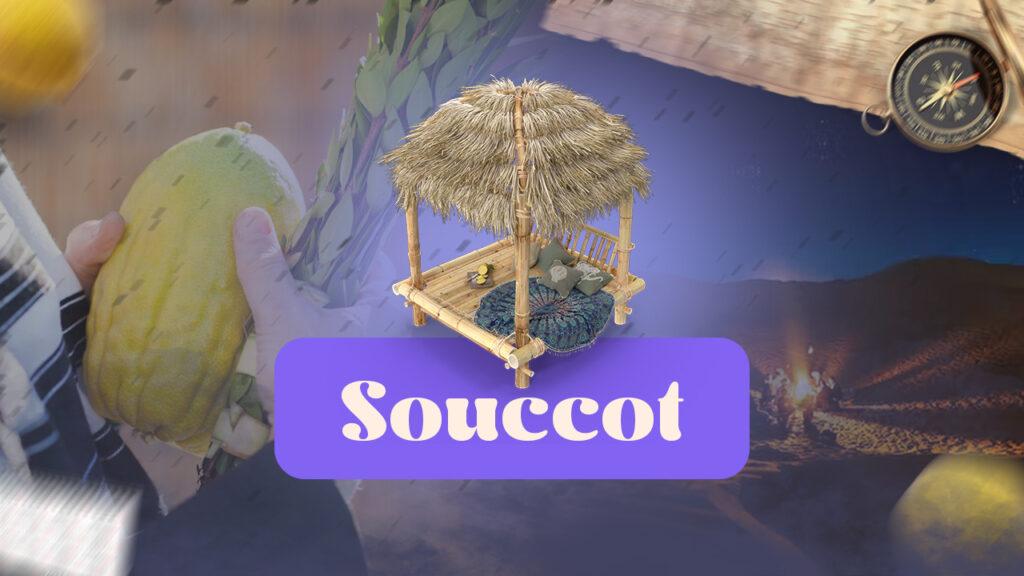 Cabane en avant avec un loulav et un désert en fond