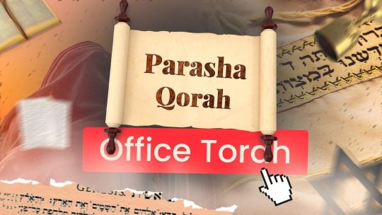 Miniature Youtube TMPI El Bethel représentant un rouleau de la Torah avec le nom de la parasha Terouma dessus en premier plan, puis un talith, une coupe de vin en second plan parasha Qorah